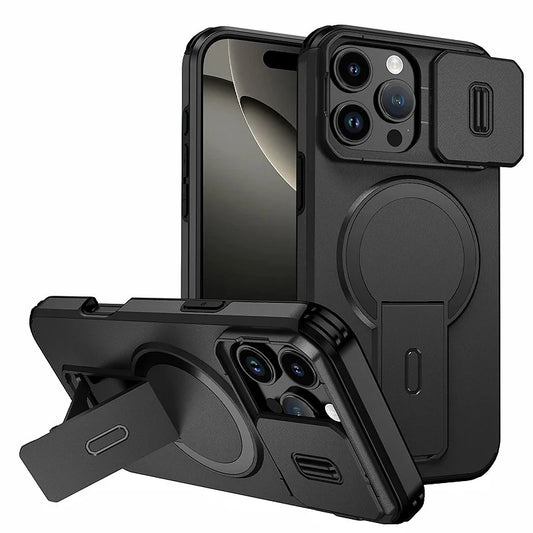 Lens Protect Camera Phone Case for iPhone 16 15 14 13 Pro Max 14Plus 15Plus 16Plus 16e 16 15 14 Pro 17 Magnetic Kickstand Cover