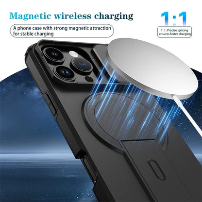 Lens Protect Camera Phone Case for iPhone 16 15 14 13 Pro Max 14Plus 15Plus 16Plus 16e 16 15 14 Pro 17 Magnetic Kickstand Cover